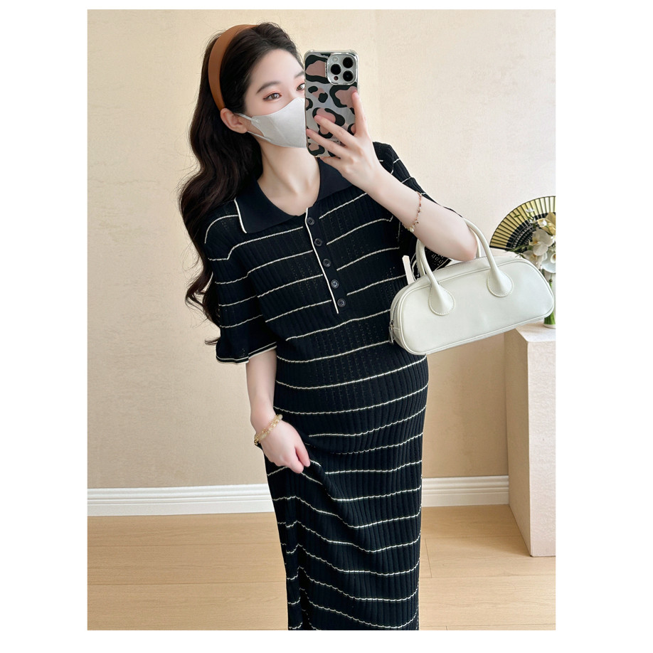 Váy bà bầu mùa hè Plus Size Váy dệt kim rỗng