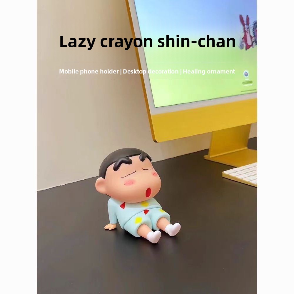 Crayon Shin-Chan Đế Điện Thoại Di Động Lười Tay Làm Trang Trí Máy Tính Để Bàn Anime Hợp Thời Trang Chơi Búp Bê Mô Hình Dễ Thương Đứng Đồ Chơi