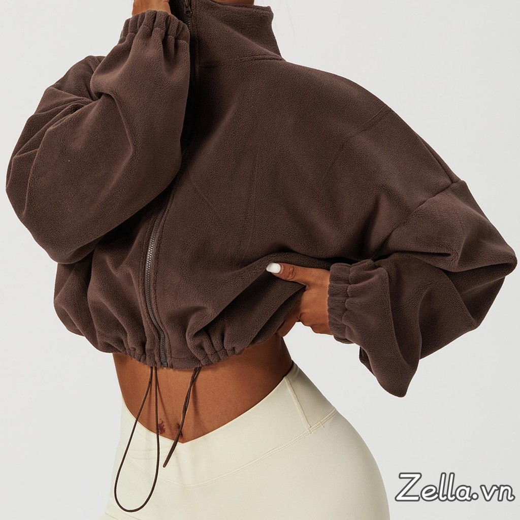 Áo khoác lông cừu nữ dáng dài tay, có cổ, zipper - Thời trang thu đông