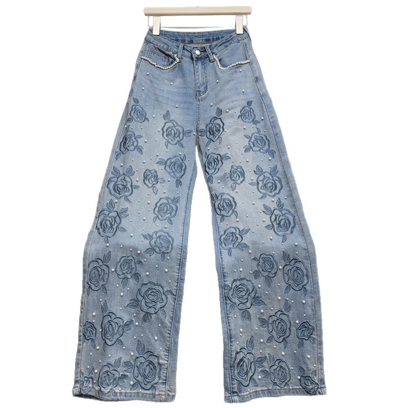 Quần denim nữ đính hạt thêu cao cấp, slim fit, xu hướng mới nhất 2025