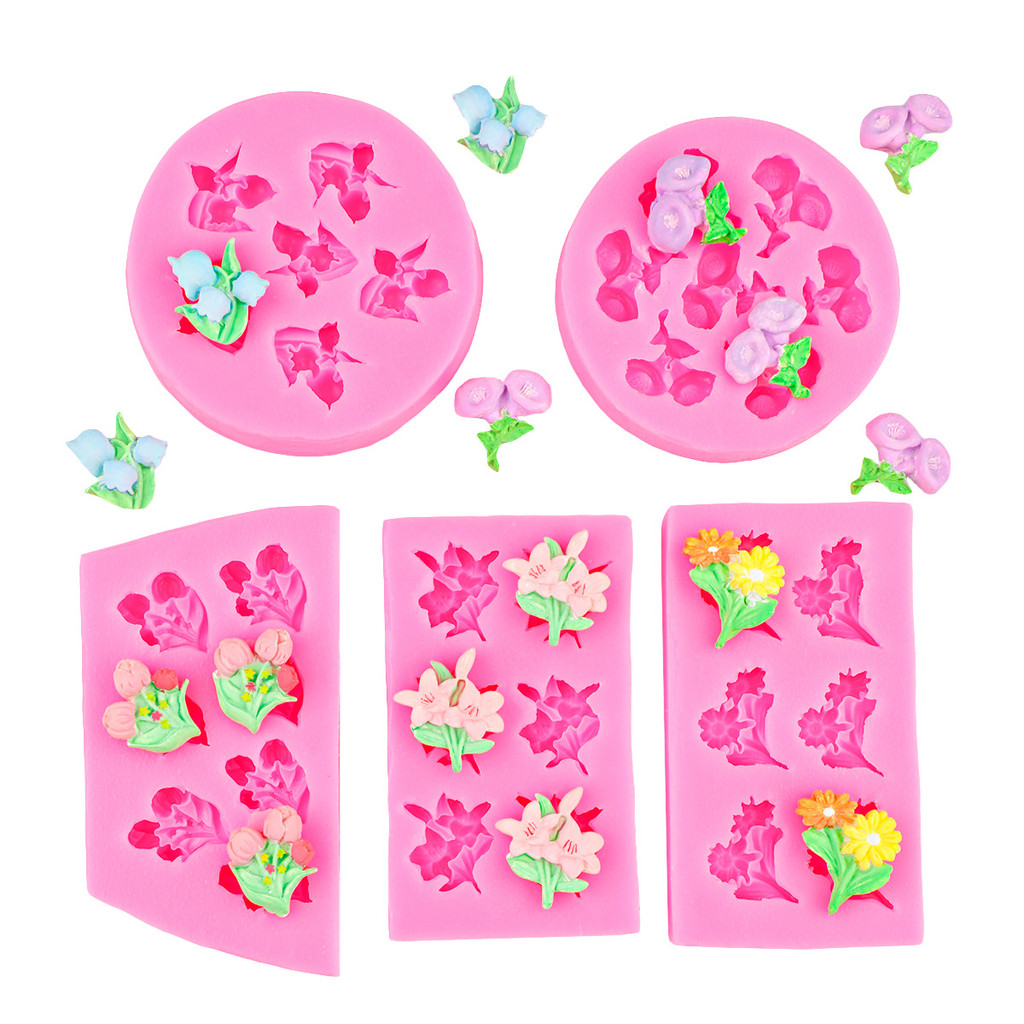 Daisy Lily of the Valley Hoa Mai Đào Hoa Khuôn Silicon DIY Flower Series Chocolate Nướng Bánh Trang Trí Hương Liệu Thạch Cao Nhựa Khuôn