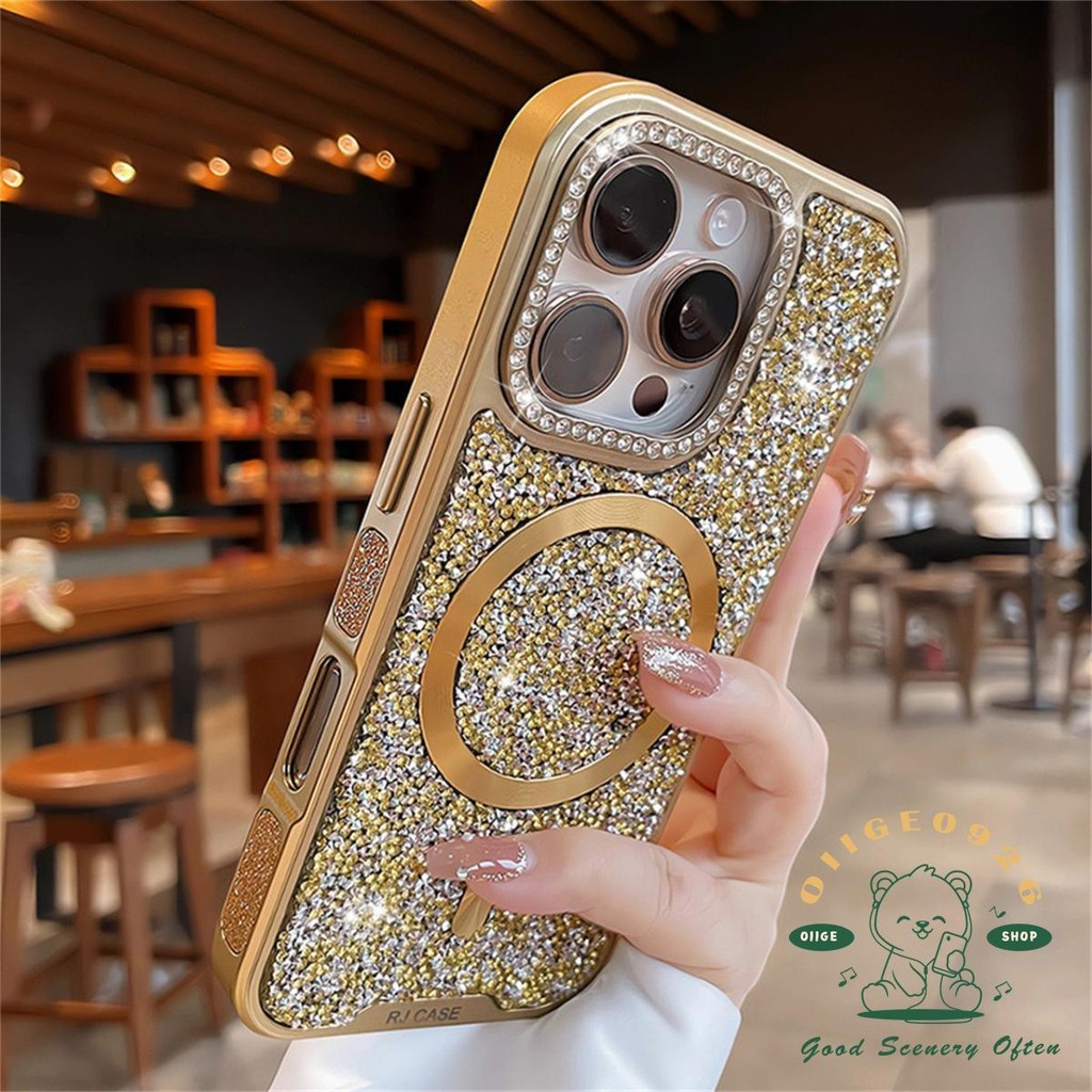 Mạ kim cương lấp lánh từ tính Vỏ điện thoại iphone16 Pro Max 15 14 cho vỏ iPhone Vỏ mềm silicon TPU chống sốc