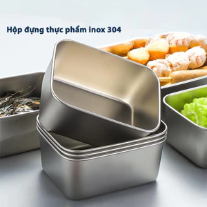 Khay đựng thực phẩm đồ ăn INOX 304 Có nắp đậy, Hộp bảo quản thực phẩm tủ lạnh lò vi sóng