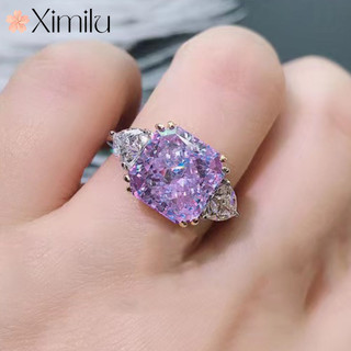 ⭐ Ba Màu Công Chúa Sang Trọng Vuông Hồng Tourmaline Nhấp Nháy Kim Cương Màu Riêng Biệt Thạch Anh Tím Nhẫn Nữ Thời Trang Retro Đuôi Nhẫn Cặp Đôi Trang Sức