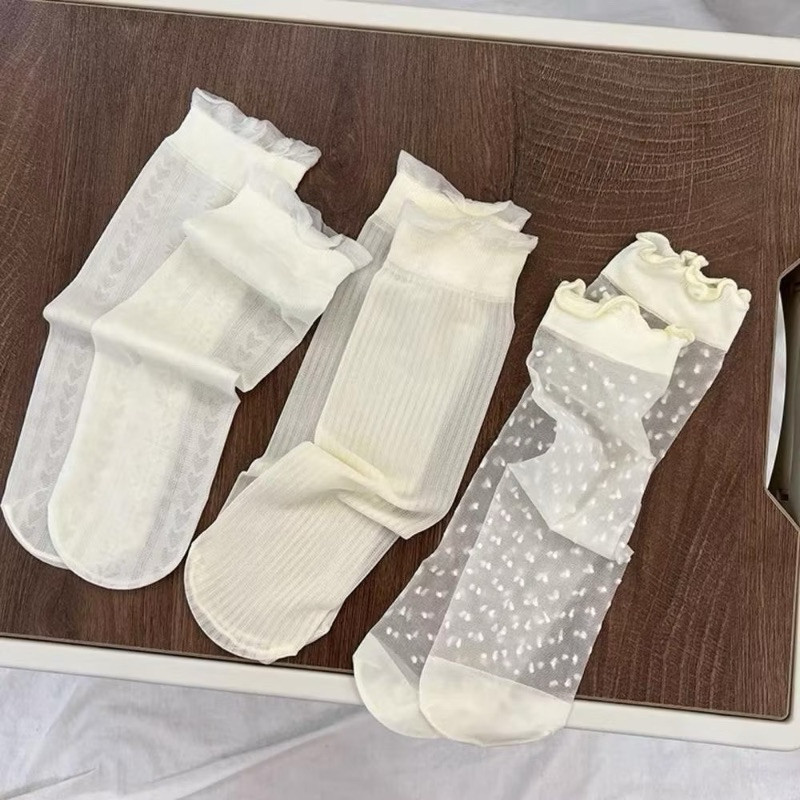 Combo 5 Đôi Tất lụa băng mỏng, mềm mại dễ thương, không gót chân ( Tất Hè Cổ Cao)