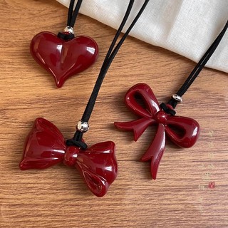 Vòng cổ Ankela đỏ nơ tình yêu, dây sáp đen điều chỉnh được, style Hàn Quốc