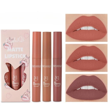 3-Color Matte Lip Gloss Set, Giá Rẻ Bán Buôn, Bộ Son Lỏng, Son Môi Trang Điểm, Bền Bỉ, Son Màu Nude, Trang Điểm, Bộ Son