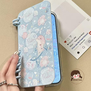 Ốp Điện Thoại Dolphin Flip Book Cho iPhone 16 Pro Max 15 14 Plus 13 12 11 Pro Max 16ProMax 15ProMax Mùa Hè Trong Suốt Ốp Lưng Hoạt Hình Dễ Thương Conch Đại Dương Mềm Giá Đỡ Vỏ