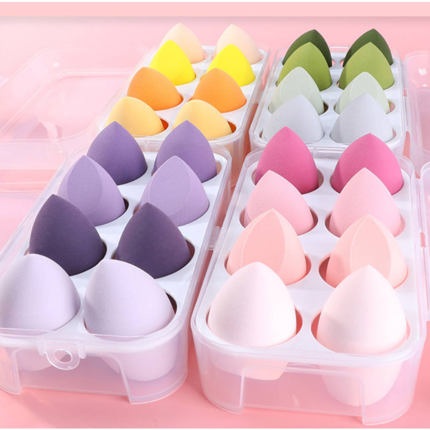 Set Hộp 4 Bông Mút Trang Điểm Tán Kem Nền Kem Che Khuyết Điểm Thiết Kế Hình Giọt Nước
