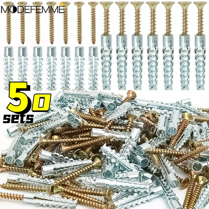 50 / 10 Bộ Vít Mở Rộng - Bu Lông Tường Chắc Chắn Serrat Gai - Phích Cắm Mũi Khoan Ống Răng Hàm - Vít Tự Khai Thác - Dây Kim Loại Chắc Chắn - Ống Mở Rộng - Cải Thiện Nhà Cửa