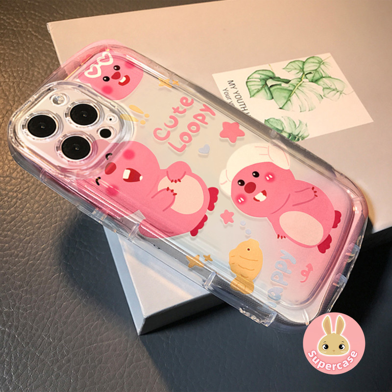 Ốp Điện Thoại Little Beaver Màu Hồng Dễ Thương Cho OPPO Reno 14 13 Pro F31 F29 F27 Pro Plus Find X8 Pro X8S Plus Ultra K13 5G 4G Vỏ Túi Khí Chống Sốc Có Dây Đeo Màu Hồng