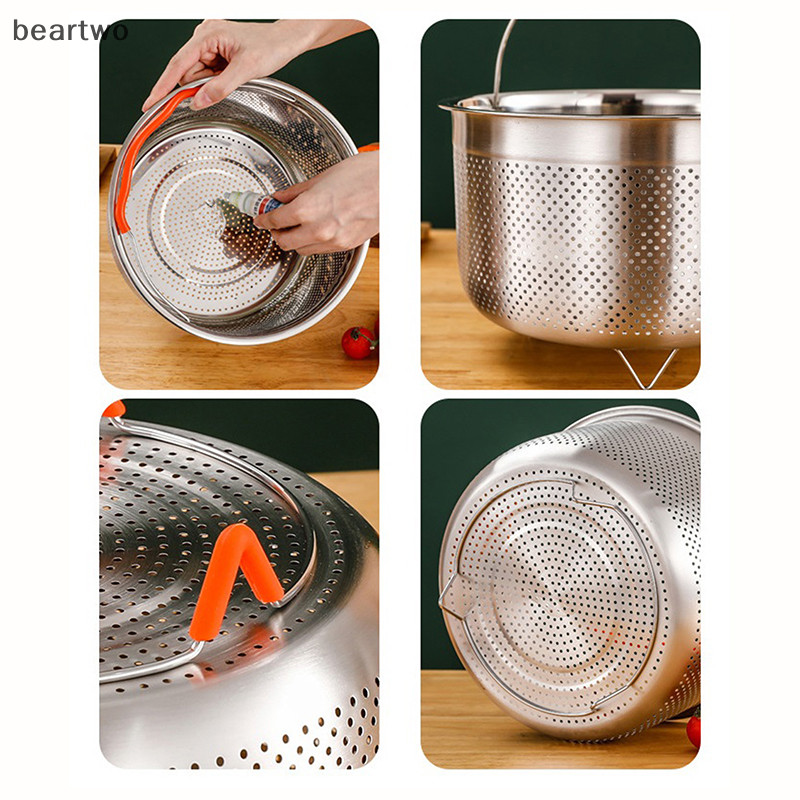< Beartwo > Giỏ hấp nhà bếp bằng thép không gỉ Nồi áp suất Nồi hấp chống bỏng Phụ kiện giỏ làm sạch trái cây đa chức năng Đẹp