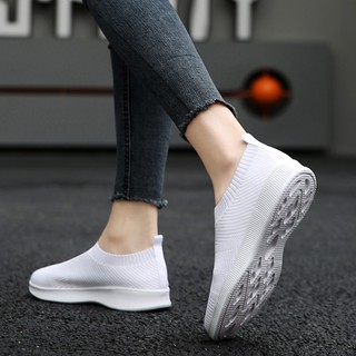 35-44 Size Giày Slip-On Flyknit Giày Nữ Plus Size Giày Thể Thao Siêu Nhẹ Đi Bộ Mẹ Giày Cổ Miễn Phí Vận Chuyển