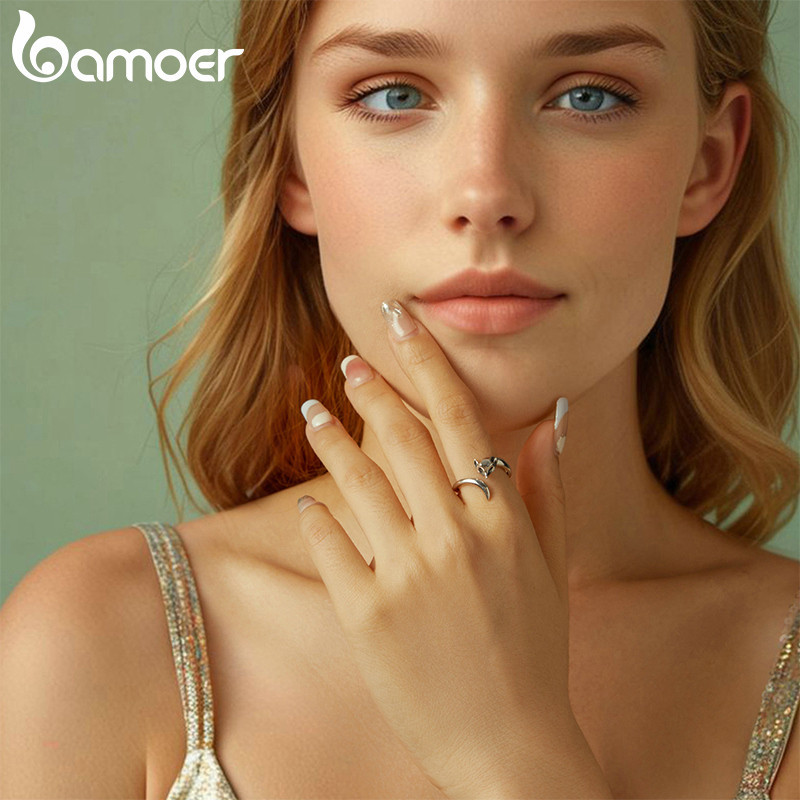 Bamoer 925 Sterling Sliver Mở Nhẫn Cáo Trang Sức Thời Trang Tinh Tế Quà Tặng Cho Nữ