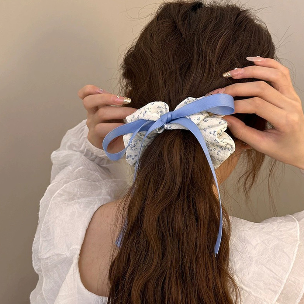 Vòng tóc ruy băng nơ hoa màu xanh​ - Dây buộc tóc ruột cỡ lớn Ruy băng Satin - Sea Salt Blue Sweet Elegant Headrope - Giá đỡ đuôi ngựa đôi cho bé gái - Phụ kiện tóc thời trang dành cho nữ