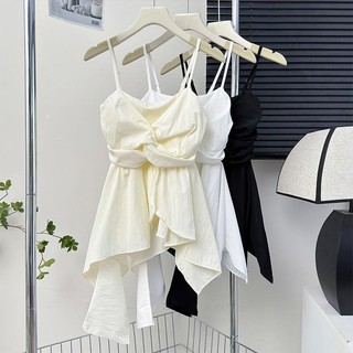 Pháp Không Đều Xù Kink Camisole Nữ Niche Thiết Kế Slim-fit Ôm Hơn Nhìn Ngắn Top 7.27