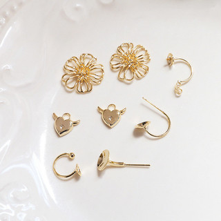 Khuyên tai hình chữ C mạ vàng đồng 18K giữ màu sắc hoa đơn giản DIY trang sức thủ công phụ kiện khuyên tai