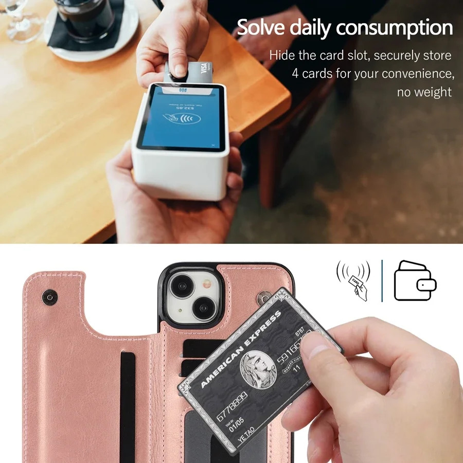 Ví Đứng Thẻ Nút Đôi Chắc Chắn Bao Da Lật Tương Thích Cho iPhone 17 Air 16 15 Pro Max 14 Plus 13 Mini 12 11 X XR XS 8 7 Thẻ Ốp điện thoại
