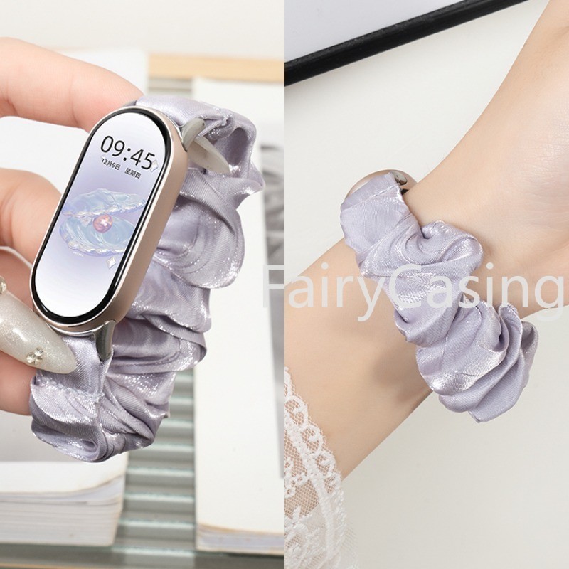 Mềm Scrunchies Ban Nhạc Cho Xiaomi Mi Band 10 9 8 NFC Dây Đeo Tay Ruy Băng Vòng Tay Đàn Hồi Cho Miband 7 6 5 4 3 Dây Đeo Cổ Tay