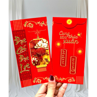 100 bao lì xì mẫu đỏ may mắn năm mới , kt 8x16cm (C41-C50)