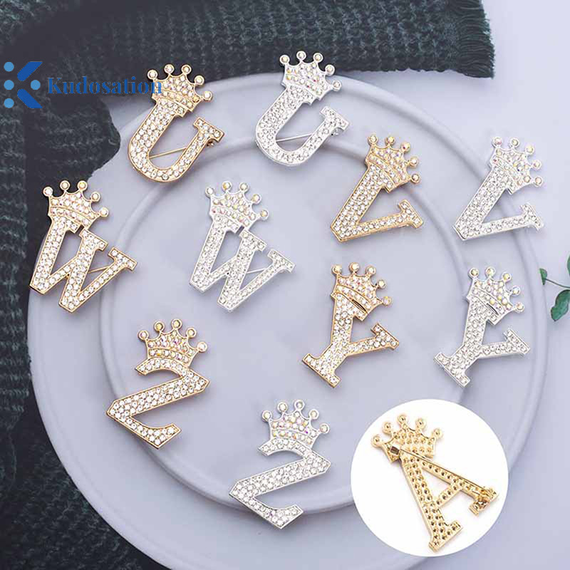 Kudosation Vương Miện Thời Trang 26 Chữ Cái Ban Đầu A Đến Z Pha Lê Kim Cương Giả Thổ Cẩm Chân Cho Nữ Váy Cưới Ve Áo Cổ Pin Trang Sức