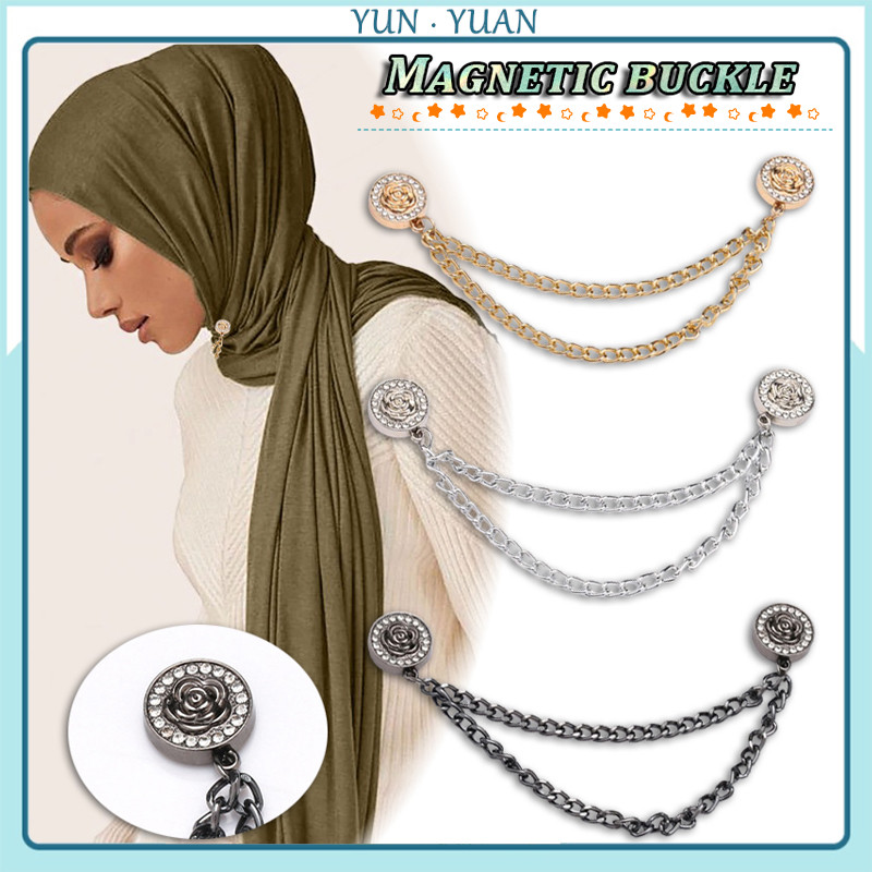 [Yunyuan] Khăn trùm đầu khóa từ tính mạnh mẽ hoa hồng sáng bóng để thay đổi chiều dài chân và tay áo quần không cần may Phụ kiện Hồi giáo Khóa khăn lụa