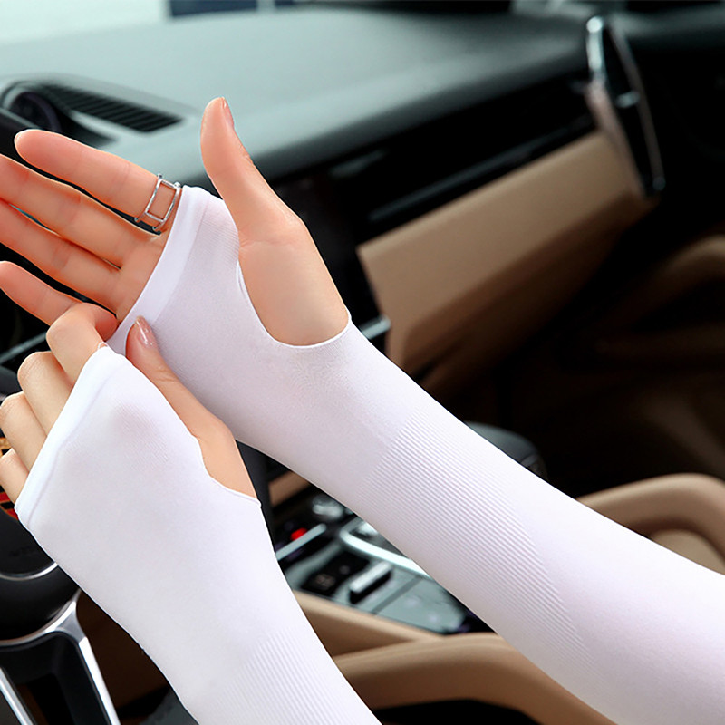 Tmoy UV Năng Lượng Mặt Trời Tay Nữ Nam Đi Xe Đạp Găng Tay Ngón Mát Muff Mùa Hè Ice Silk Co Giãn Cánh Tay Lái Xe Chống Nắng Tay TCVN