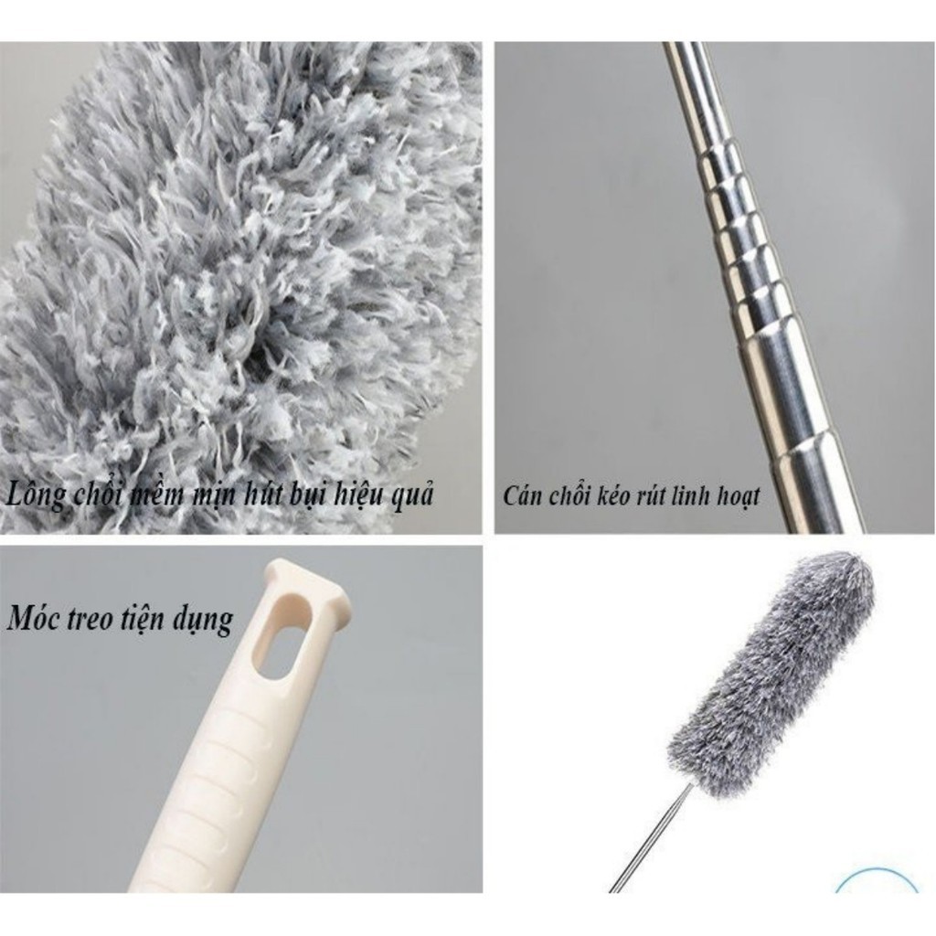Chổi Quét Trần Nhà Bằng Sợi Cán Dài Xếp Gọn 2m8 - Chổi Quét Bụi Đa Năng Rút Xoay 360 Độ FE123