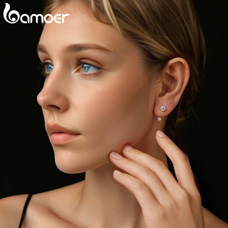 Bamoer Bạc 925 Moissanite Bông Tai Bông Tai Trang Sức Tối Giản Quà Tặng Cho Nữ
