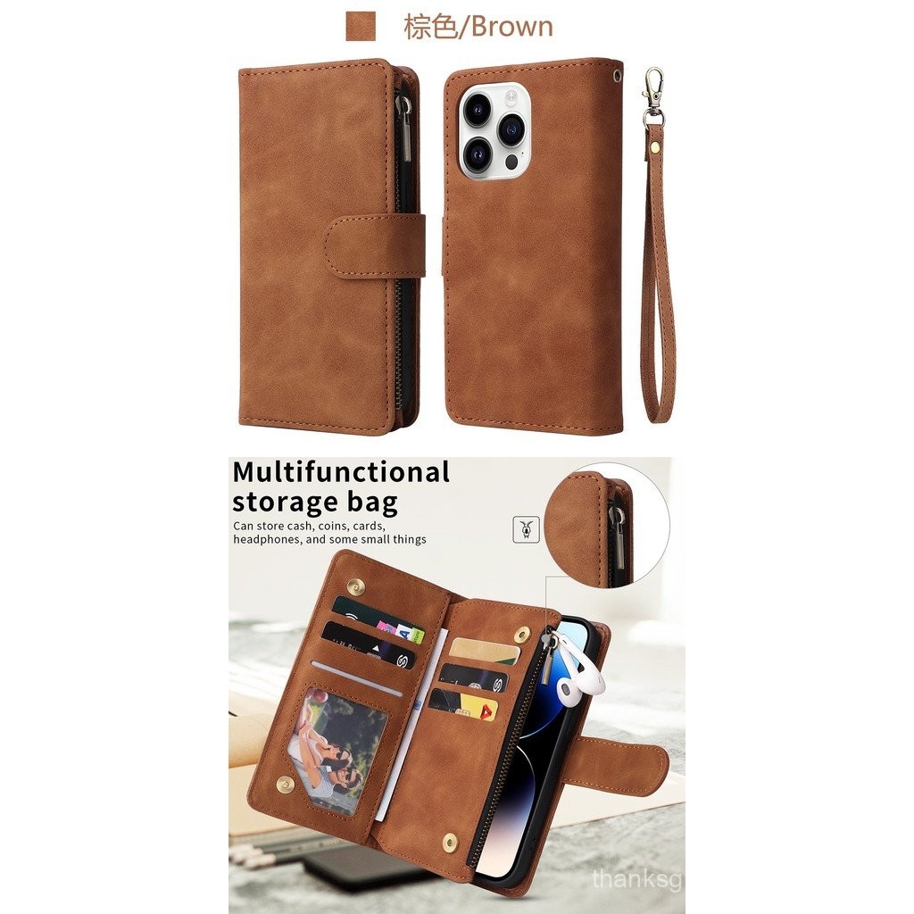 Ốp điện thoại cho Iphone 15 14 13 12 11 Pro x XR XS Max 7 8 6 6S Plus SE 3 2 2020 2022 ví đa năng có khóa kéo bao da PU có khe đựng thẻ iidv
