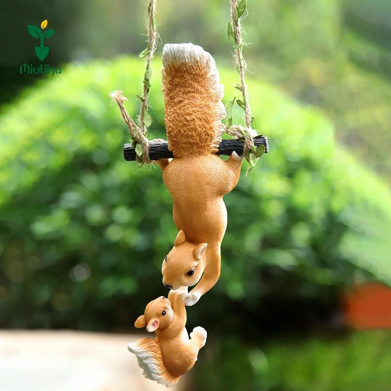 Miulika Nhựa Sáng Tạo Sóc Tượng Vườn Ngoài Trời Sóc Cho Phong Cảnh Micro, Vàng, 13cmx8cmx31cm