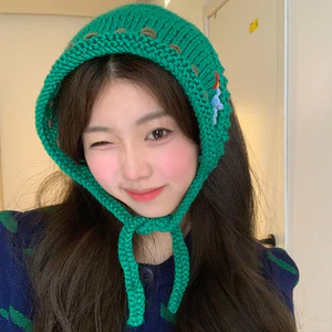 Khăn quàng tam giác dệt kim tay Nữ Thu Đông ins Ngọt Ngào Hoa Dễ Thương Len Turban Mũ