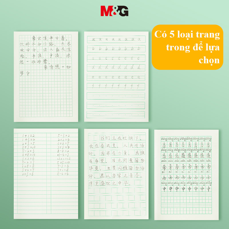 Vở Luyện Viết Tiếng Trung M&G Sách 36k 14 Trang, Vở Tiếng Anh, Vở Pinyin, Vở Ô Vuông, Vở Toán 1PC