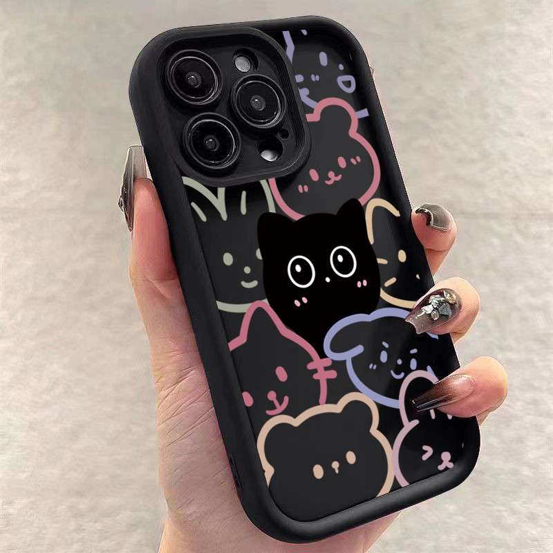 Ốp Lưng Tương Thích Cho OPPO A38 A18 A60 A57 A17 A16 A15 A5S A7 A55 A35 A53 A74 A58 A92 A78 A98 A76 A15S A77 A31 A16E A52 A54 Line Graffiti Kitten Silicon Mềm Matte Cover
