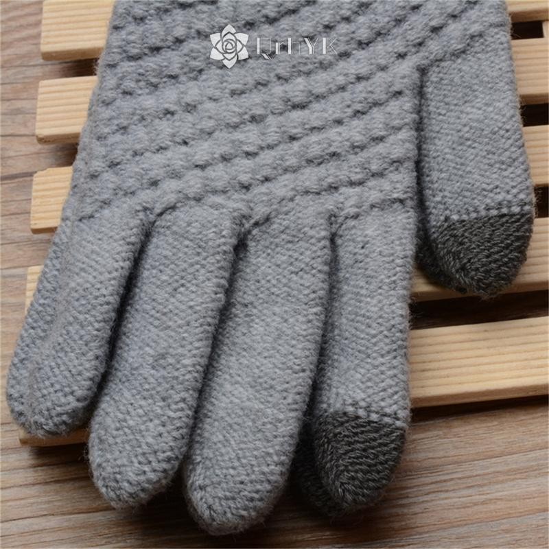 Qrhyk Nữ Mùa Đông Màn Hình Cảm Ứng Găng Tay Ấm Co Giãn Đan Găng Tay Full Ngón Tay Guantes Mới