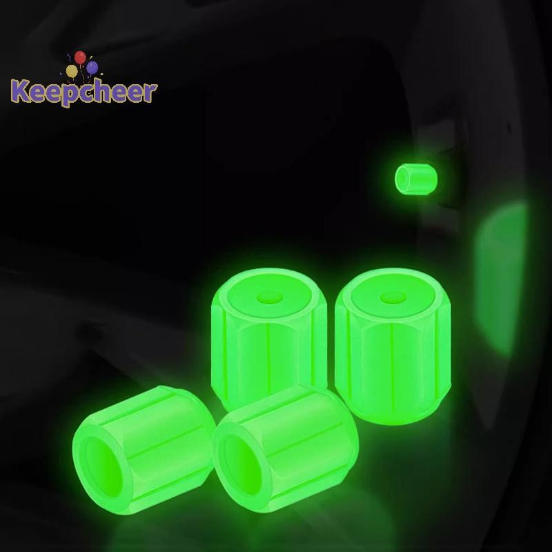 [Keepcheer] 4 Mũ van lốp phát sáng cho ô tô, xe máy, xe đạp, bánh xe, công cụ tạo kiểu trung tâm phát sáng trong bóng tối, thân van che bụi không khí, phụ kiện [Mới]