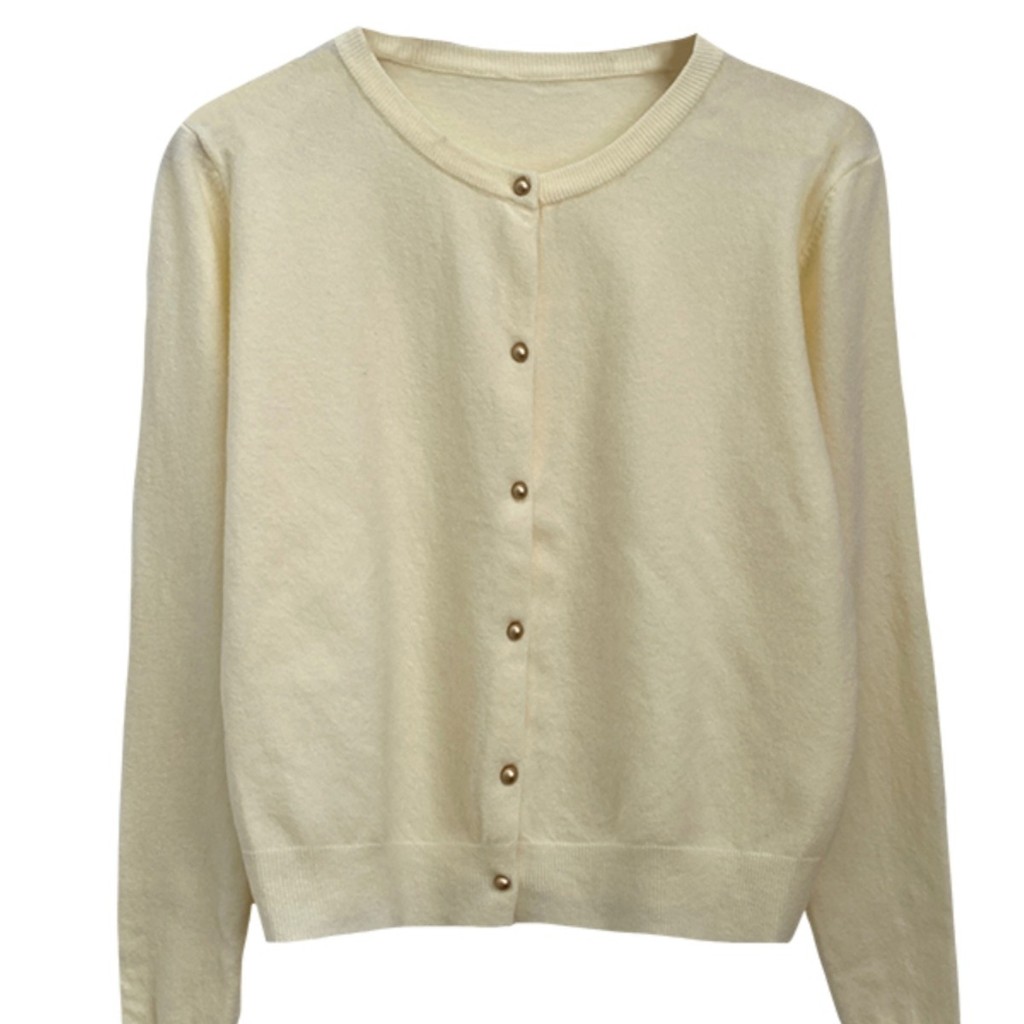 SUXI Casual Đơn Giản Màu Trơn Slim Fit Pháp Retro Mới Dài Tay Dệt Kim Cardigan Áo Len Nữ 241006