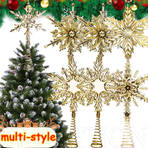 Trang trí trên cây bông tuyết lấp lánh bằng vàng - Mặt dây chuyền Topper hình ngôi sao năm cánh trên cây thông Noel - Sáng sủa, đa phong cách - Đạo cụ trang điểm Giáng sinh - Trang trí tiệc năm mới tại nhà