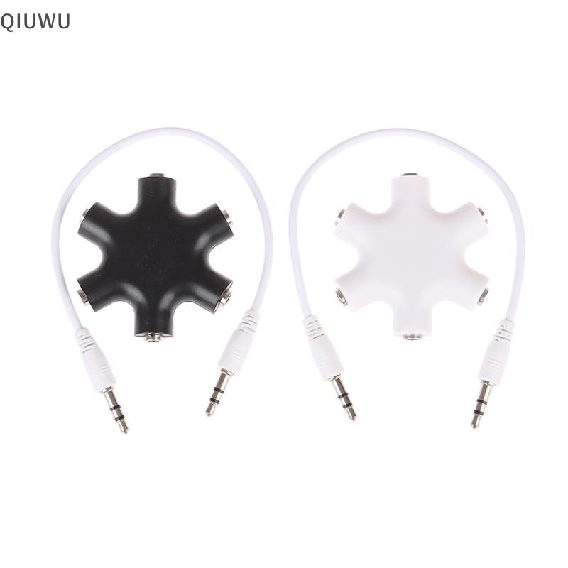 Qiuwu 6 * 3.5mm Way Multi Port Hub Aux Giắc cắm tai nghe Bộ chia cáp âm thanh.