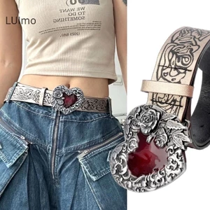 Luimo Gothic Punk Da Y2k Thắt Lưng Nữ Kim Loại Đỏ Đào Trái Tim Khóa Eo Dây Đeo Quần Jean Trang Trí Dây Thắt Lưng Phụ Kiện SBS