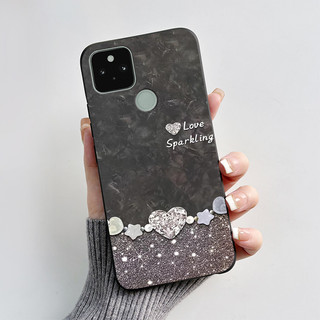 Dành Cho Google Pixel 5 XL Pixel5 Ốp Lưng Mới Nhất 2024 Thiết Kế Hoạt Hình Trái Tim In Hình Trái Tim Silicon Màu Đen Mềm Cho Pixel 5 XL 5XL Vỏ