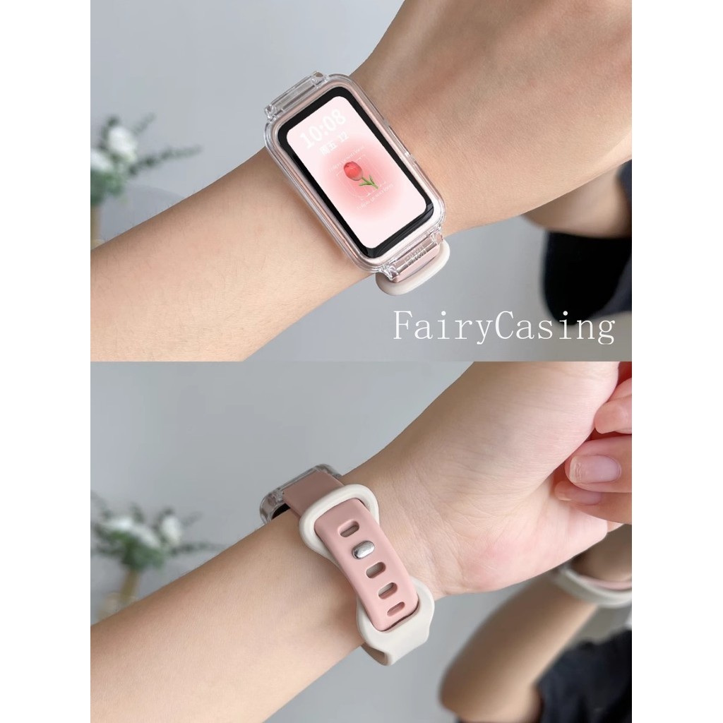 Ốp Lưng Trong Suốt + Dây Đeo Silicon Cho Huawei Band 11 Pro 10 9 8 7 6 Pro Vòng Tay Thay Thế Cho Honor Band 9 Phụ Kiện