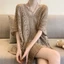 Áo móc nữ OUSXA, Áo bơi dáng rộng cổ chữ V che, Đồ bơi rỗng dệt kim mỏng thời trang mùa hè