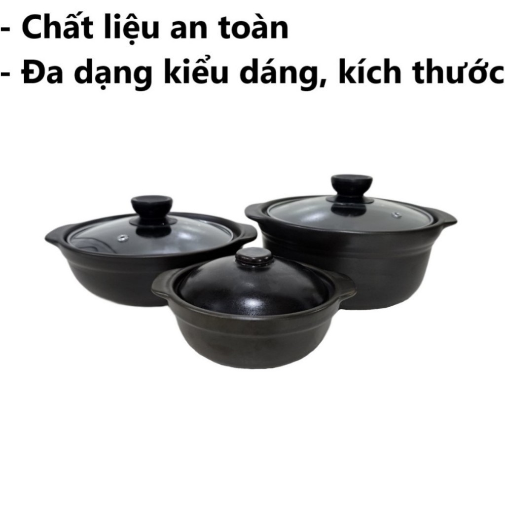 Nồi đất sứ loại 2 tráng men chống dính - Có nắp, sâu lòng, cạn lòng - Kho cá, thịt, mì cay, cơm niêu