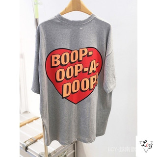 Áo thun cotton ngắn tay rộng rãi kích thước lớn, áo dài cho cặp đôi [99% đánh giá tích cực] Dongdaemun, Hàn, in hình trái tim hoạt hình, áo thun cổ tròn ngắn tay rộng rãi cho phụ nữ