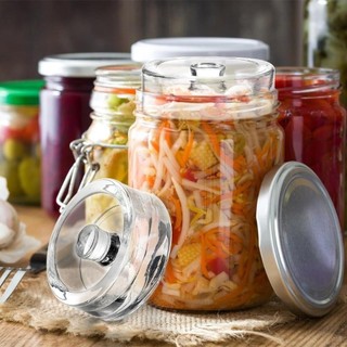 Trọng lượng thủy tinh HYCEO, có tay cầm lên men nặng trọng lượng, tiện ích nhà bếp kín miệng rộng Mason Jar Nắp lên men phô mai
