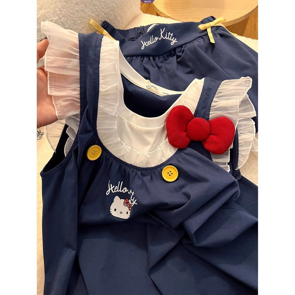 Pure Desire Wind Dễ Thương HelloKitty Nhỏ Tay Bay Bộ Đồ Ngủ Nữ Mùa Hè Áo Vest Quần Short Homewear Suit [BL]