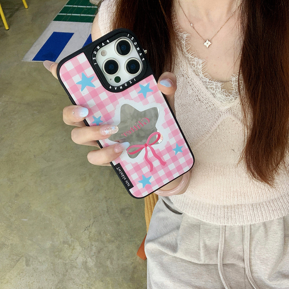 Ốp Lưng Cứng Tương Thích Với iPhone 13 13Pro 13ProMax 14 14Pro 14ProMax 15 15Pro 15ProMax 16 16Pro 16ProMax Gương Màu Hồng Họa Tiết Lưới Nam Châm