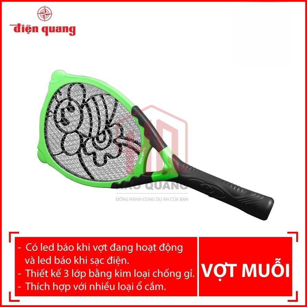 Vợt Diệt Muỗi Điện Quang EMR03 – Màu Xanh Lá – Chính Hãng, Chống Giật Tay