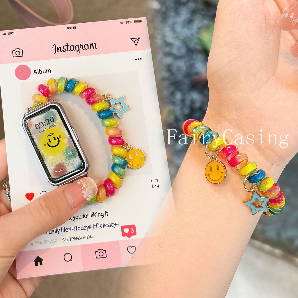 Dây đeo cuộn dây đàn hồi bằng nhựa đầy màu sắc cho Huawei Band 11 pro 10 9 8 7 6 Vòng đeo tay thay thế Honor Band 9 Phụ kiện